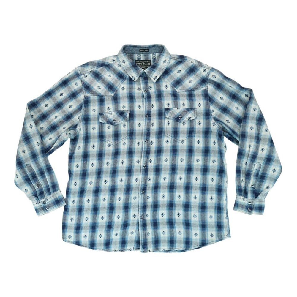 Cody James Shirt Mens XL Blue Plaid Western Slim Fit Pearl Snap Long Sleeve